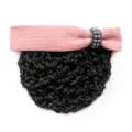 Pink corded bow hair net with pearl ring, professional bun cover for elegant daily office styling. - Pink Coarse Mesh
