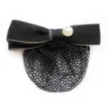 Black bow hair net clip with pearl decoration, elegant Korean style hotel staff hair accessory. - Black Small Mesh