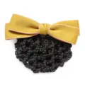 Yellow bow black hair net for women, professional bun cover for office, nurses, and flight attendants. - Coarse Net Bow Hair Net / Turmeric