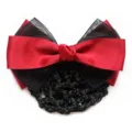 Red and black layered bow hair net, elegant professional hair accessory for women daily work - Red Coarse Mesh