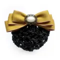 Professional women hair net bow tie, vintage pearl center, yellow ribbon hair accessory. - Yellow Hair Net