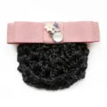 Pink bow hair net bun cover with elegant flower bird pearl alloy decor for women work wear. - Pink Coarse Mesh