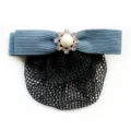 Blue Bow Hair Net Snood Pearl Rhinestone Hair Clip For Women Nurse Stewardess Work - Sky Blue Fine Mesh