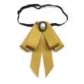 Women professional shirt bow tie, mustard yellow collar flower with vintage pearl brooch accessory. - Yellow Collar Bowtie