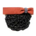 Orange bow hair net with pearl rhinestone buckle, professional bun cover for women, 12x3cm. - Orange Coarse Mesh