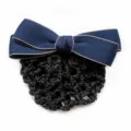 Professional women hair net bun cover navy blue bow nurse flight attendant hair accessory - Coarse Net Bow Hair Net / Blue
