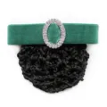 Elegant green velvet hair net with sparkling rhinestone oval buckle professional hair accessory - Emerald Green Coarse Mesh