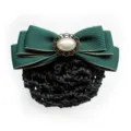 Dark Green Ribbon Bow Hair Net Bun Cover Professional Nurse Bank Uniform Hair Accessory - Dark Green Hair Net