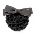 Professional black hair net with elegant bow and gold edging, ideal for workplace bun styling. - Coarse Net Bow Hair Net / Dark Gray