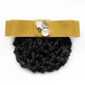 Professional hair net bun cover with mustard yellow bow and cute bird brooch decoration for work. - Ginger Coarse Net