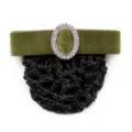 Green velvet hair net with rhinestone oval buckle professional hair accessory for women 12x4cm - Olive Green Coarse Mesh