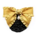 Gold satin hair net bow with elegant pearl charm for professional work variant style - Turmeric Coarse Mesh
