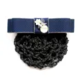 Professional navy blue bow hairnet with pearl flower ornament for bun cover styling. - 04-Blue Coarse Net