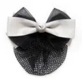 Rete per capelli con fiocco nero e bianco per donne, elegante molletta per crocchia. - 01-Grigio Argento Rete Fine