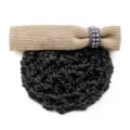 Khaki bow hair net with pearl ring, elegant professional bun cover and hair accessory for women. - Khaki Coarse Net