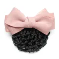Pink bow hair net for women, professional ribbon bun cover for nurse bank staff 12x7cm - Pink Coarse Mesh
