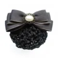 Professional bow hair net with elegant pearl decor, perfect for nurses, bank staff, and work wear. - Smoke Gray Hair Net