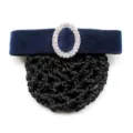 Navy blue velvet hair net with rhinestone oval buckle, professional hair accessory variant. - Dark Blue Coarse Mesh