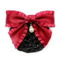 Professional wine red bow hair net with pearl pendant, elegant hair accessory for women's work. - Wine Red Coarse Net