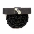 Black professional hair net bow clip with floral and pearl decoration for hotel staff uniform. - Dark Gray Coarse Mesh