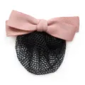 Pink ribbon hair net bun cover, elegant professional hair accessory for daily women. - Fine Net Bow Hair Net / Pink