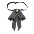 Black bow tie for women professional shirt collar brooch with faux pearl and elastic strap - Smoke Gray Collar Bowtie