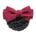 Burgundy bow hair net for women professional work neat bun cover elegant hair clip accessory - 02-Red Coarse Net