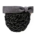 Grey bow hair net for women, elegant pearl rhinestone bun cover for professional work. - Dark Gray Coarse Mesh