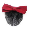 Professional hair net for women, elegant red bow with black mesh bun cover hair clip for work. - Fine Net Bow Hair Net / Burgundy