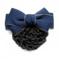 Navy blue ribbon bow hair net clip for professional work, elegant bun cover accessory 12x7cm. - Dark Blue Coarse Net