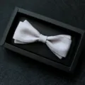Classic grey striped double layer men bow tie with black gift box for formal wear suit - 02-Striped Light Gray