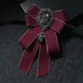 Burgundy ribbon rhinestone bow tie, elegant men luxury accessory for stage performance. - Red