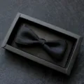Classic dark blue double-layer bow tie packaged in black gift box for formal wear. - 03-Striped Black