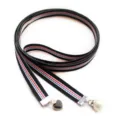 Women's ribbon necktie pre-tied bow with pearl and heart pendant for college style - Black Red Blue Stripe
