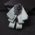 Men multi-layer ribbon bow tie brooch with black crystal pendant for formal suit shirt wear. - Light Blue