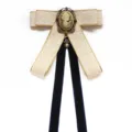 Vintage bow tie collar accessory with cameo brooch, elegant fabric ribbon for women fashion. - Elegant Yellow Mesh