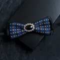 Men's blue jacquard bow tie with black rhinestone center, elegant formal accessory for suits. - Blue with Colorful Dots
