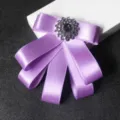 Purple satin bow tie brooch with rhinestone center, elegant collar flower for suit variant item - Purple