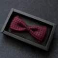 Farfallino Uomo Rosso Nero Pied-de-Poule Doppio Strato Classico Abito Sposa Formale - 05-Pied-de-poule Rosso