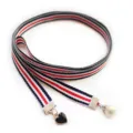 Women college style ribbon tie with heart and pearl pendants, fashion striped necktie for shirt. - Black White Red Stripes