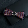 Men's jacquard bow tie with black rhinestone center, wine red patterned ribbon accessory. - Red with Colorful Dots