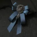 Men's rhinestone ribbon bow tie, dark blue crystal decorative neckwear for stage performance. - Navy Blue