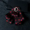 Nœud papillon pied-de-poule style britannique pour homme avec strass noir et cristal central. - Pied-de-poule Rouge