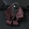 Men's dark brown multi-layer ribbon bow tie with black rhinestones and crystal pendant sku - Dark Brown