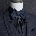 Elegant men's bow tie cravat with blue crystal brooch, stylish vintage formal neckwear for suit. - Color Triangle Blue