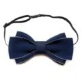 Navy blue double layer bow tie with adjustable black strap for men formal dress suit accessory. - 04-Navy Blue with Apricot Edge