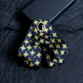 Homme style britannique nœud papillon bleu marine or géométrique ruban strass formel affaires - Pied-de-poule Jaune