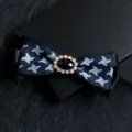 Men Rhinestone Bow Tie Jacquard Webbing Bowknot Collar Flower Fashion Suit Accessories - Blue Houndstooth