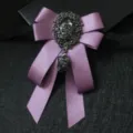 Men purple rhinestone ribbon bow tie collar flower stage performance costume accessory. - Light Purple