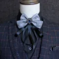 British style men's bow tie with geometric pattern and rhinestone for wedding events. - Color Triangle White